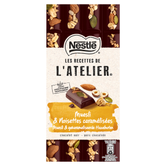 NESTLÉ L'ATELIER Pure chocolade met Muesli en Gekarameliseerde Hazelnoten | Nestlé Chocolade