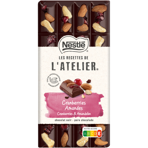 NESTLÉ L'ATELIER Pure chocolade reep cranberry amandel 
