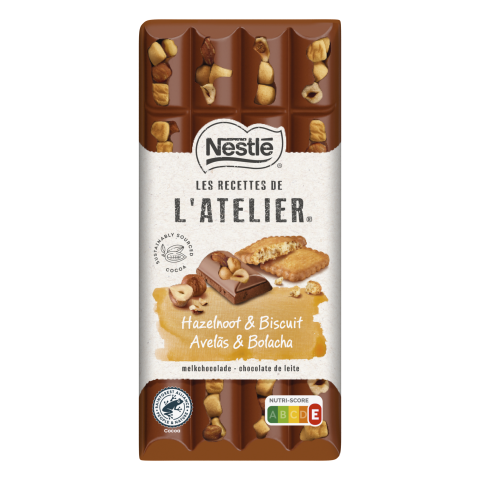 NESTLÉ L'ATELIER Melk chocolade reep hazelnoot biscuit