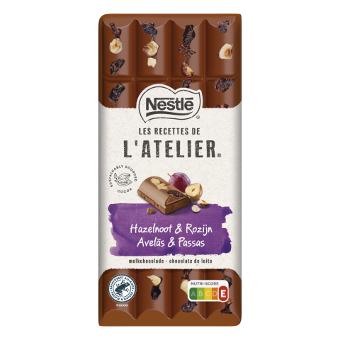 NESTLÉ L'ATELIER Melk chocolade reep hazelnoot rozijn
